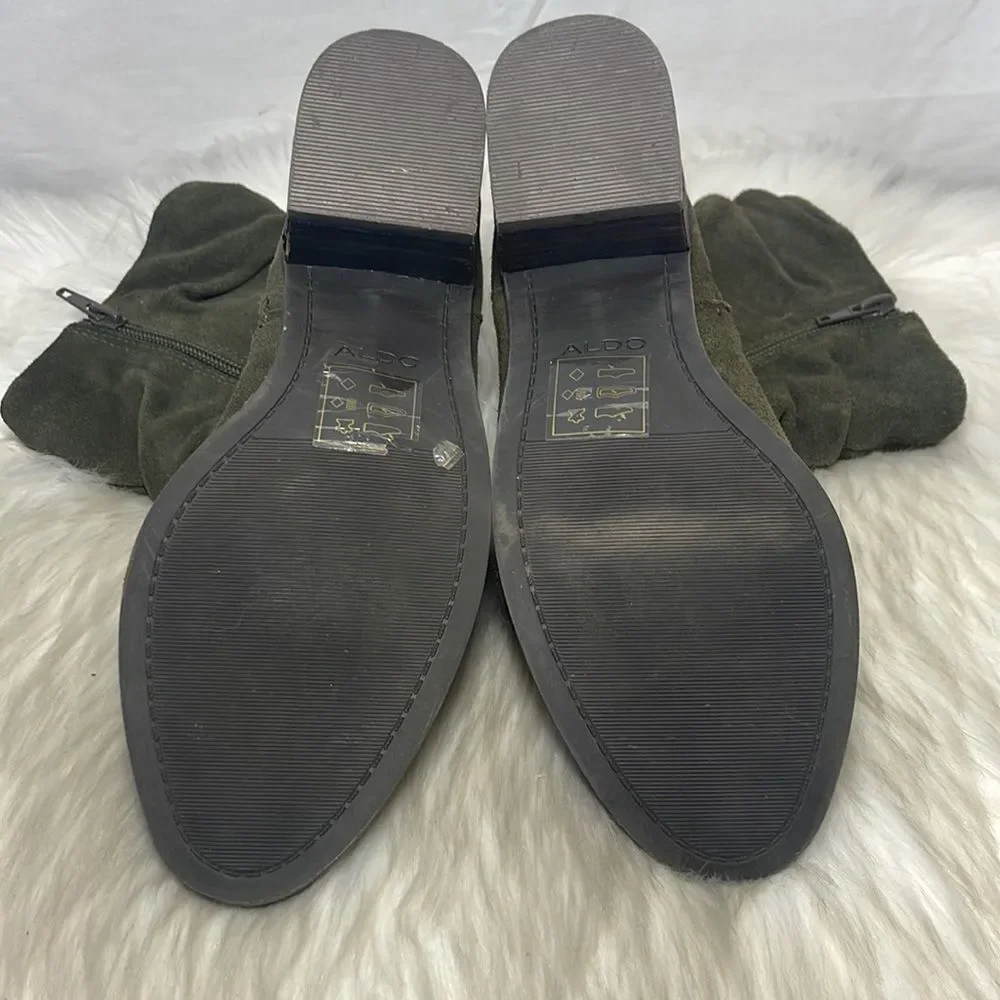 Aldo Olive Green‎ Suede Side Zip Ruched Booties Sz 8